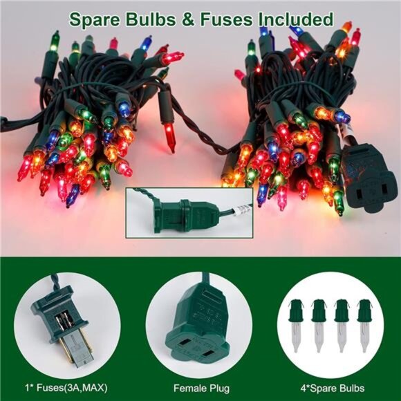 3 Sets Christmas Lights, 150 Count 33 FT Each Mini String Lights, Green Wire - Picture 5 of 7
